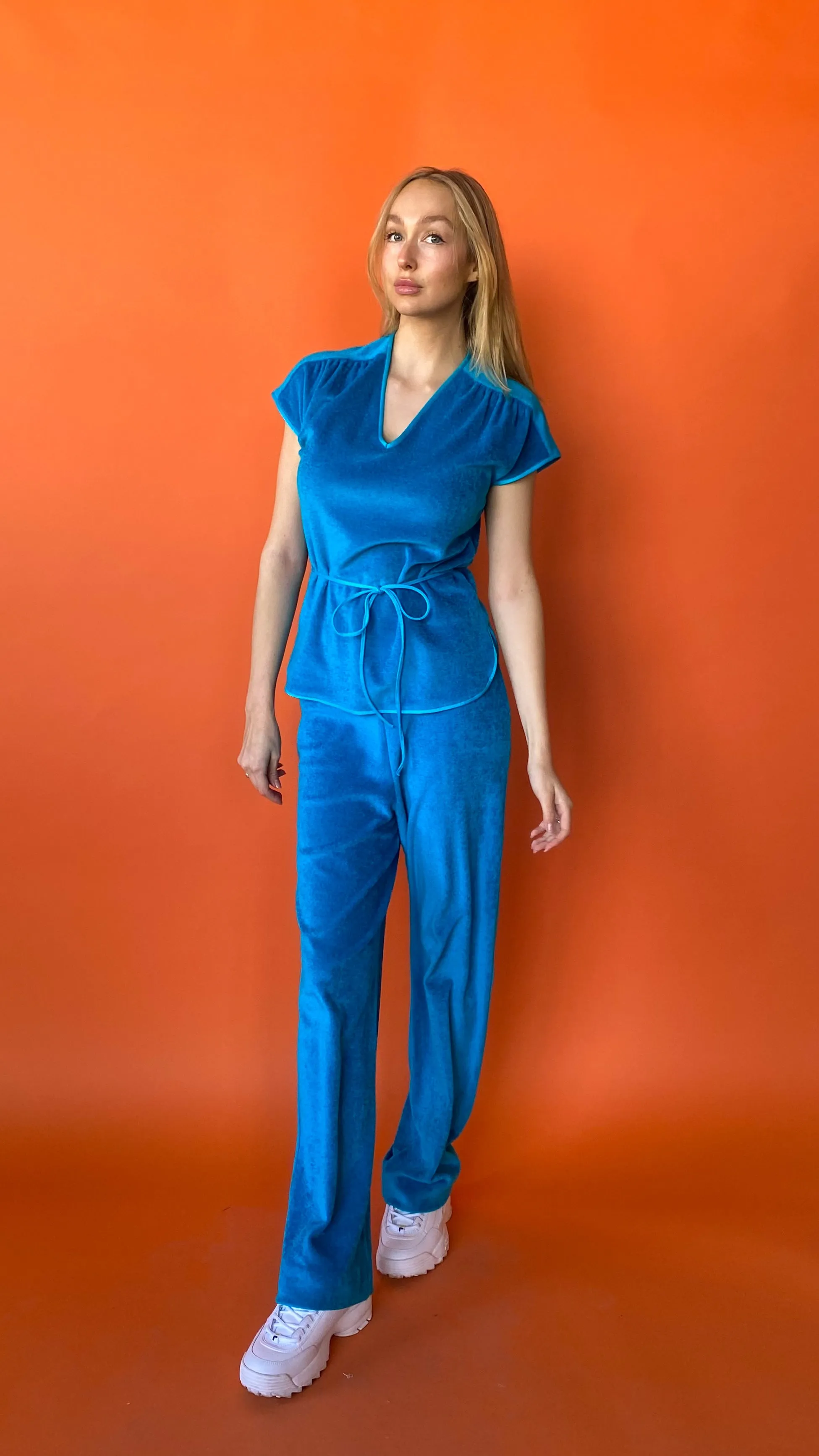 1970s Aqua Terrycloth Set, sz. L