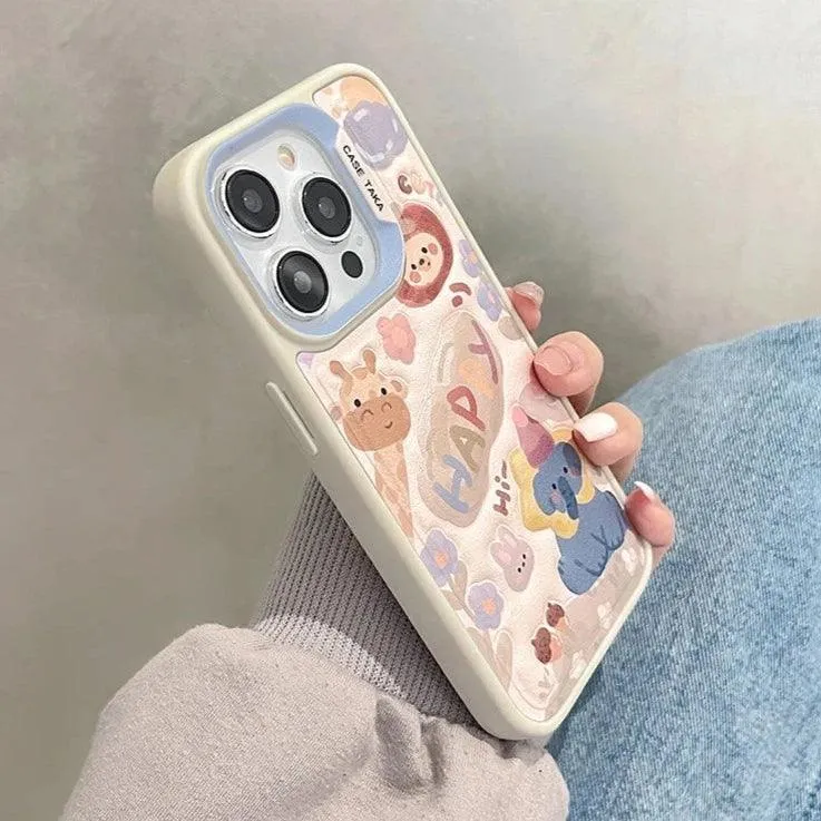 A3CPC349 Cute Phone Case for iPhone 15, 14, 13, 11, and 12 Pro Max - Animal Cartoon -  Leather Cover