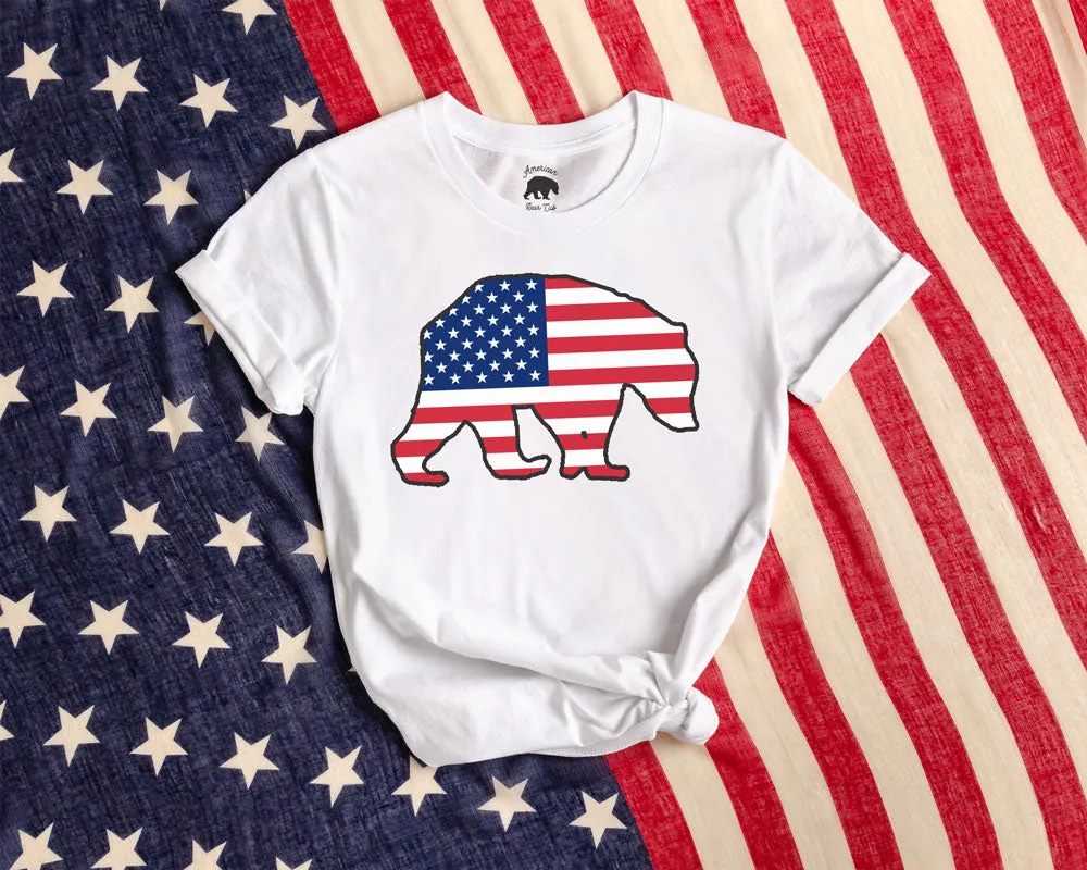 American Flag Bear Adult Shirts