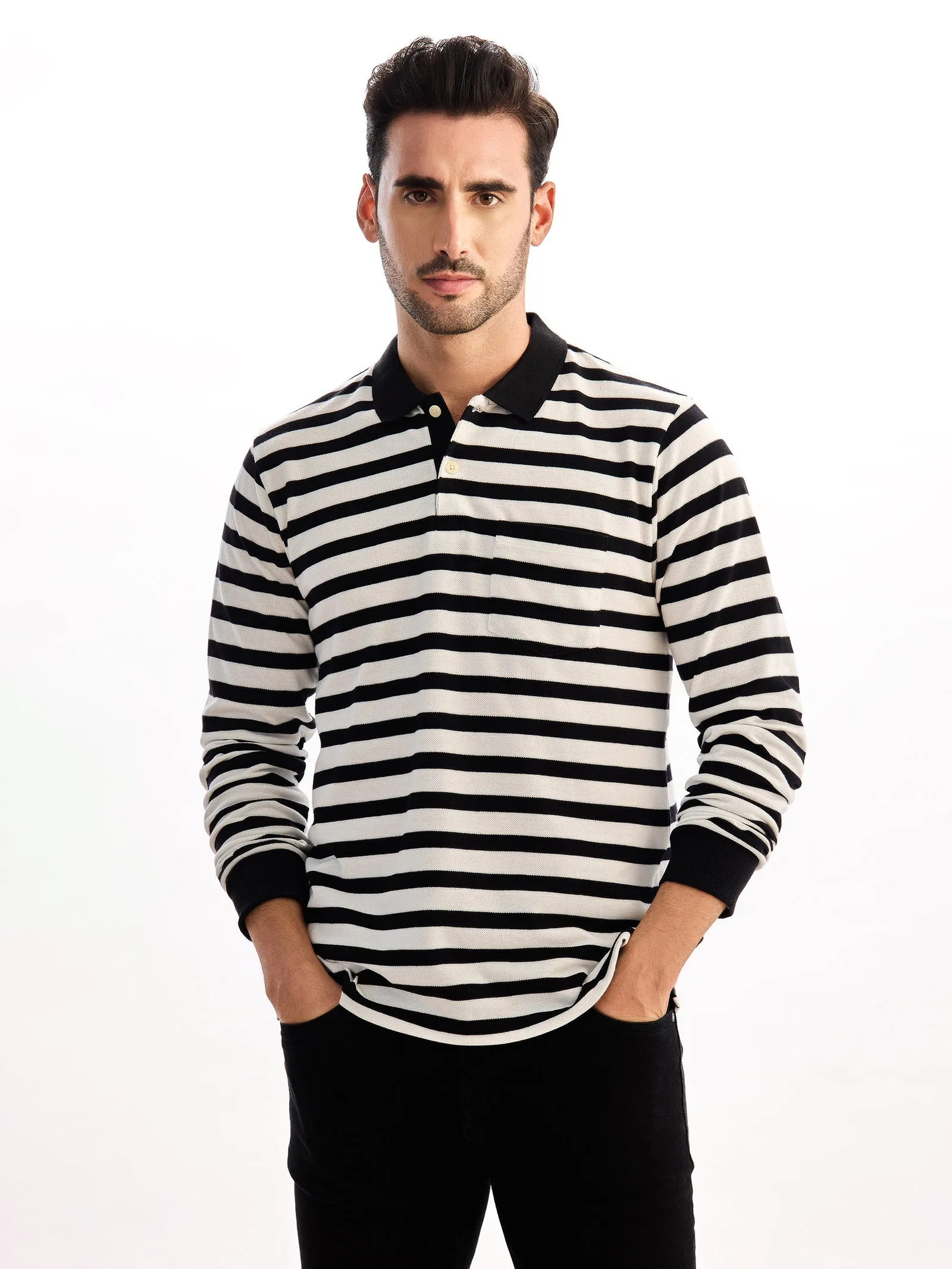 Black Striped Polo T-Shirt