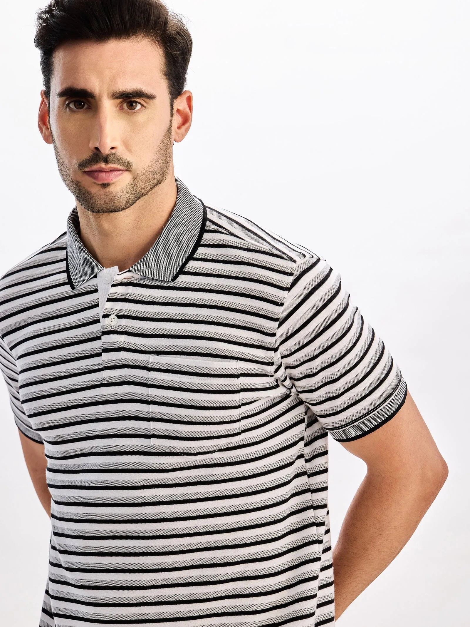 Black Striped Polo T-Shirt