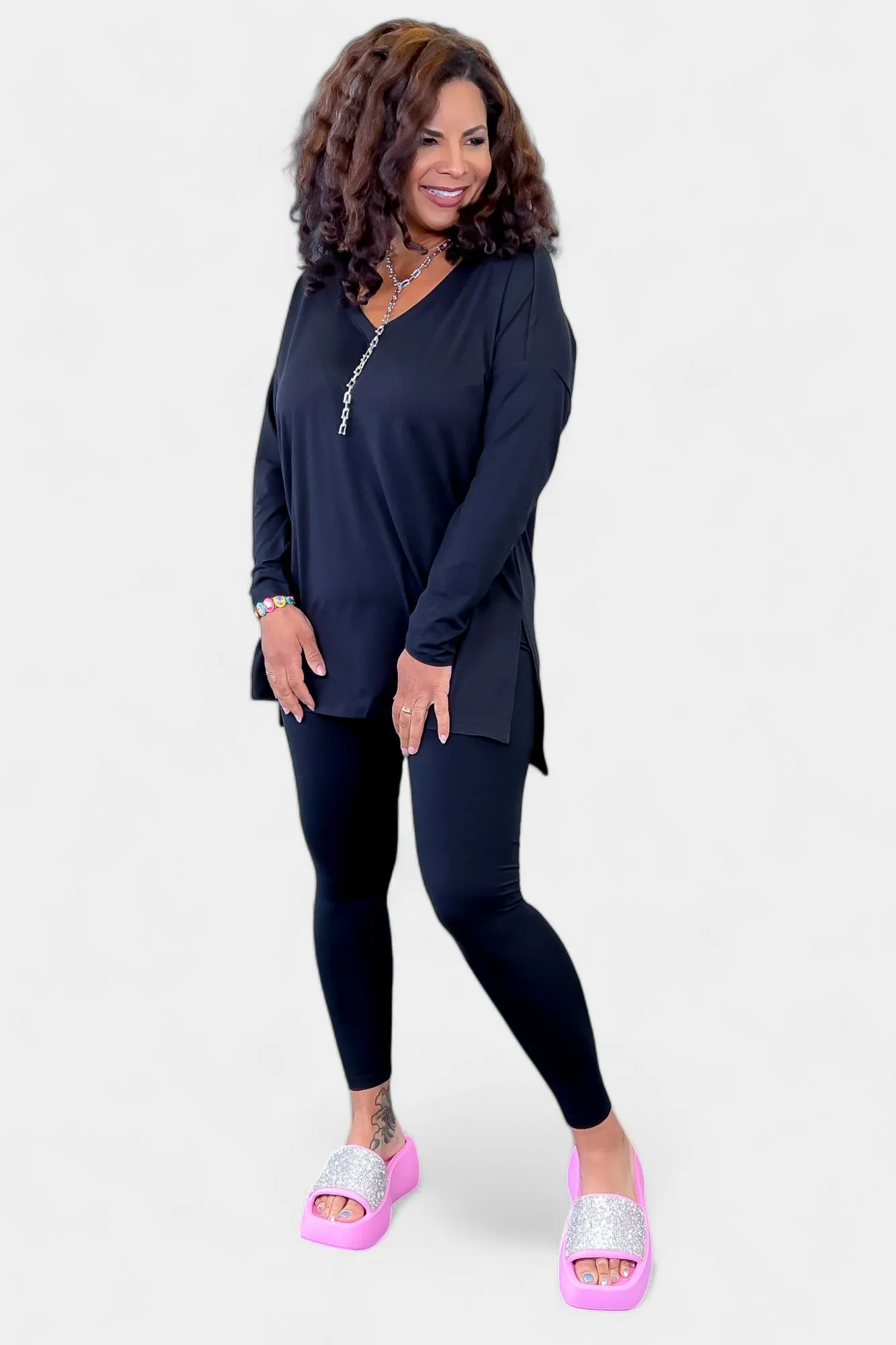 Black V Neck Buttery Loungewear Set