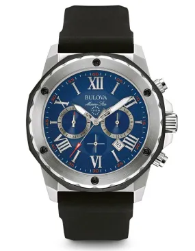 Bulova Mens Marine Star Chronograph - Blue Dial - Black Strap - Date - 100m