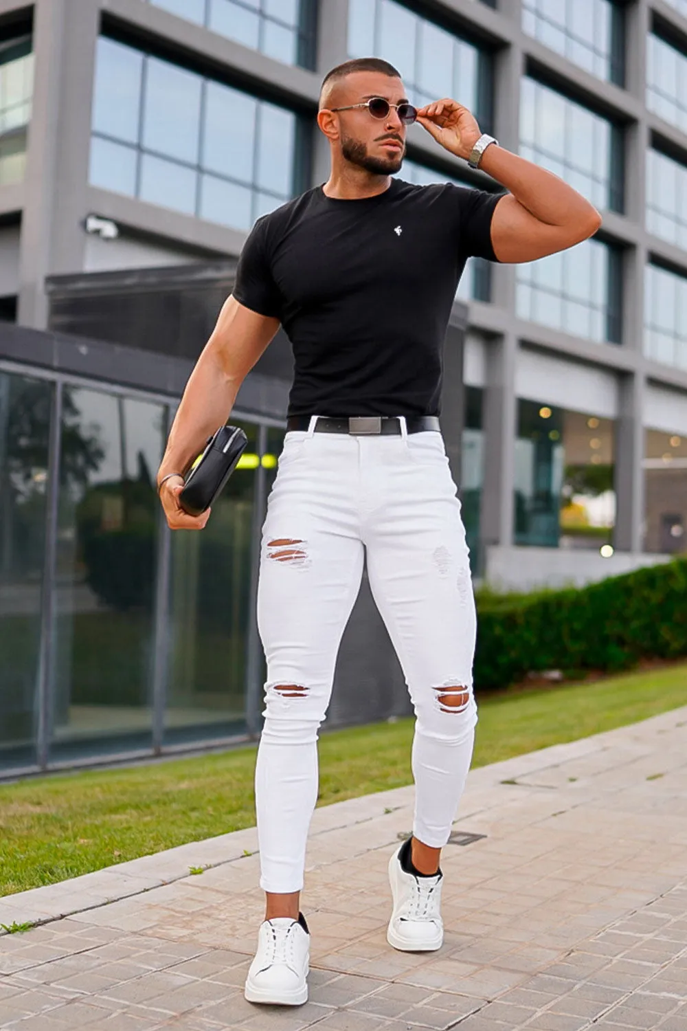 Buy $80 Free Shipping Men's White Skinny Jean - Ripped