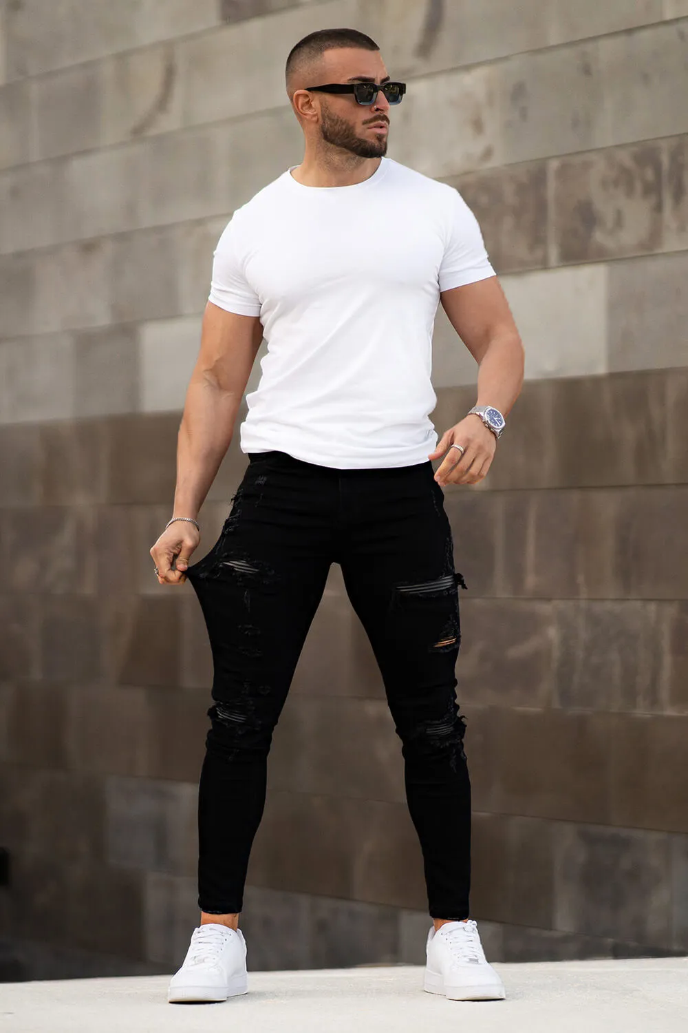 Buy $80 Free Shipping Men's White Skinny Jean - Ripped