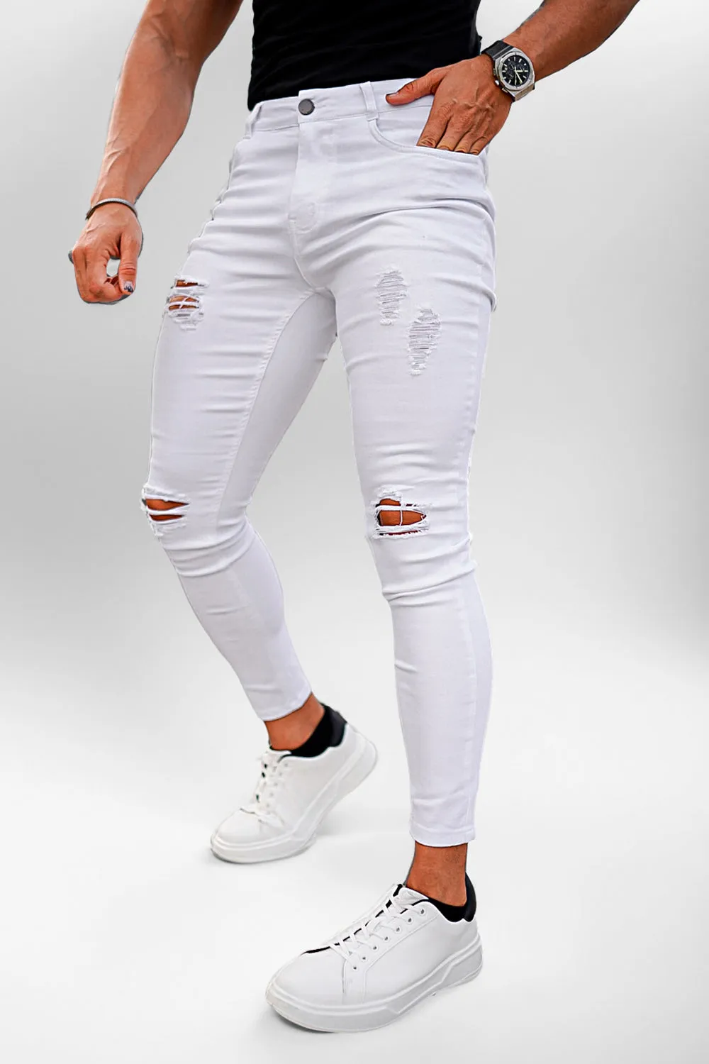 Buy $80 Free Shipping Men's White Skinny Jean - Ripped