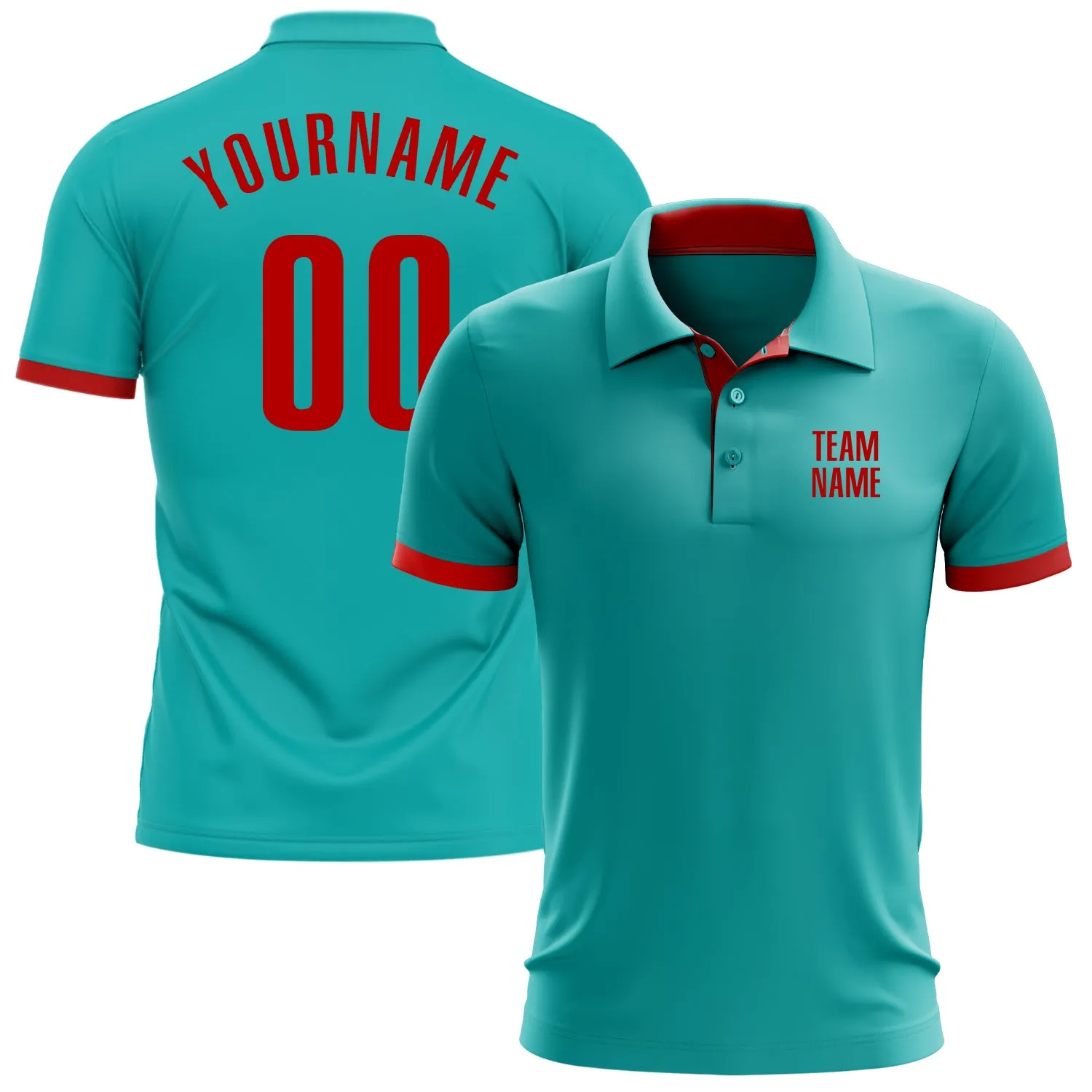 Custom Aqua Red Performance Golf Polo Shirt