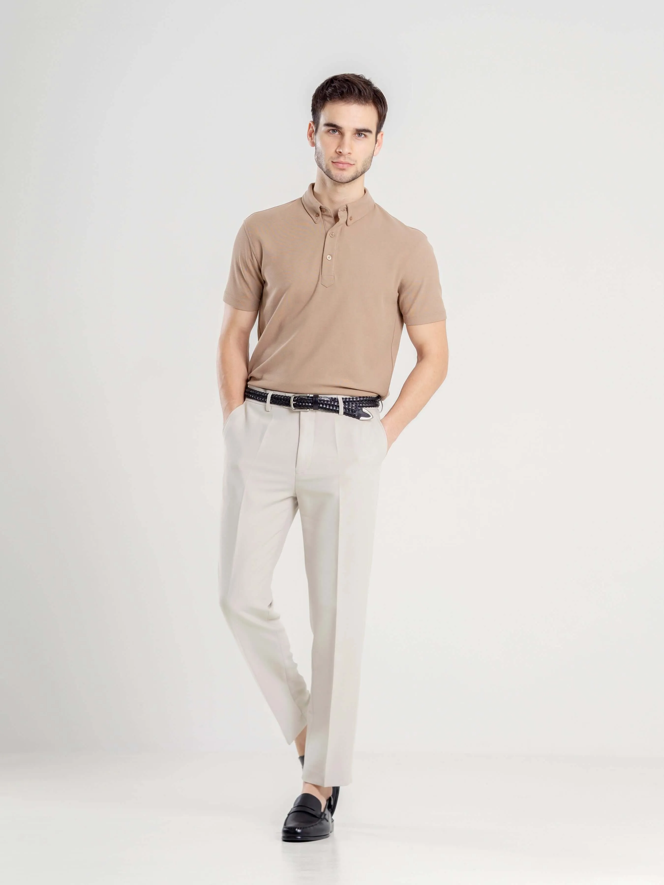 Dante Polo Button Down Short Sleeve - Beige