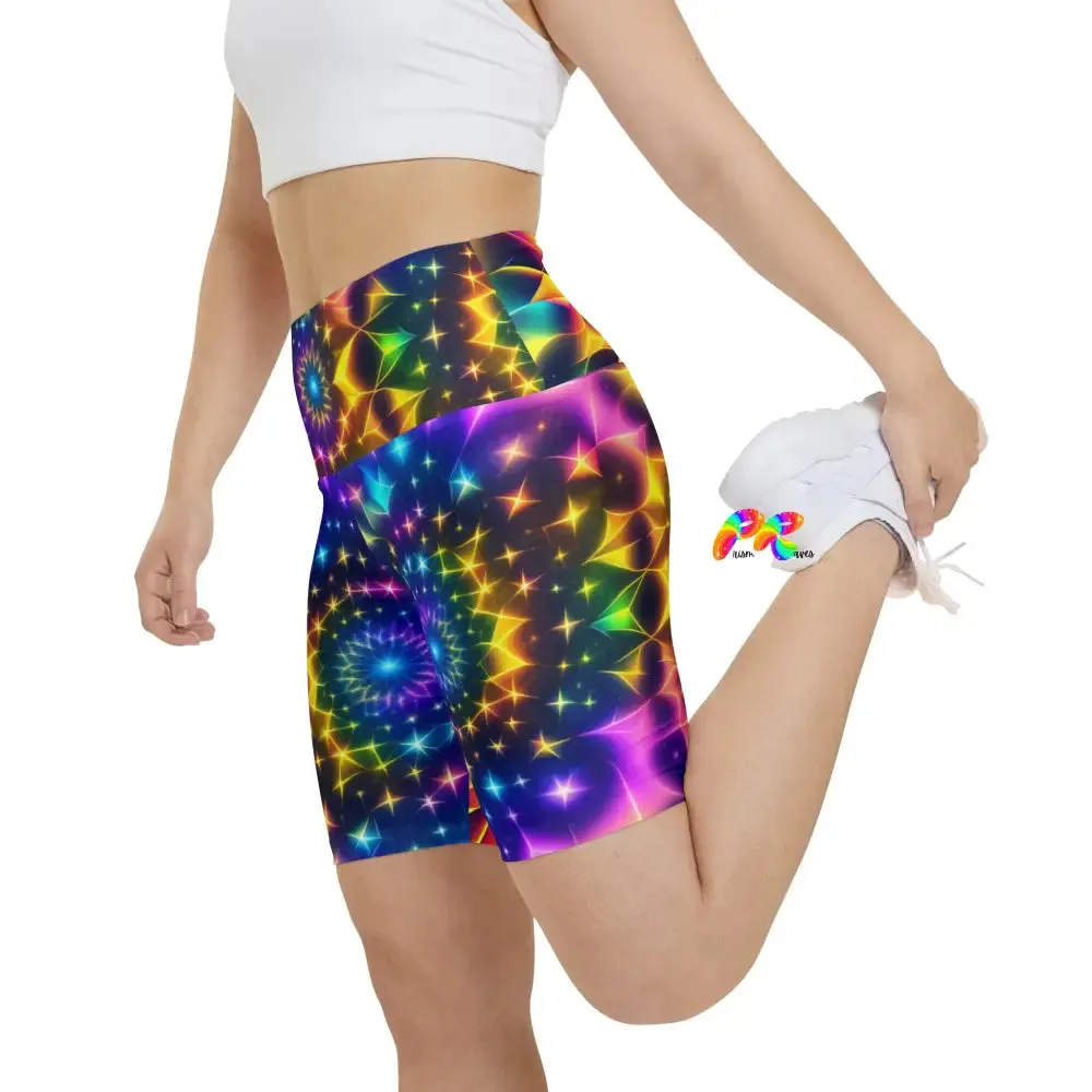 Exotic Neon Rave Yoga Shorts