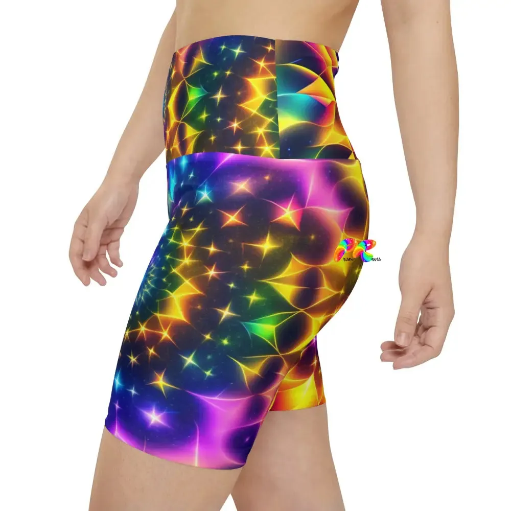 Exotic Neon Rave Yoga Shorts