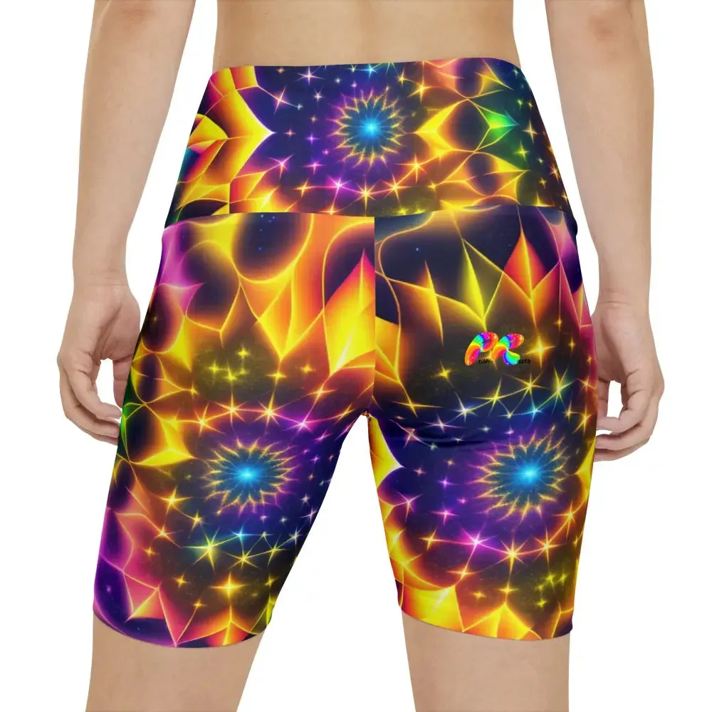 Exotic Neon Rave Yoga Shorts