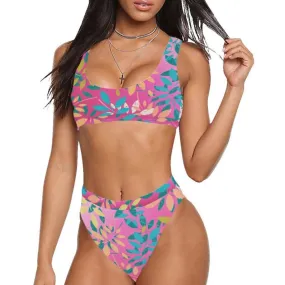 Flowery Sport Top & High-Waist Bikini Swimsuit