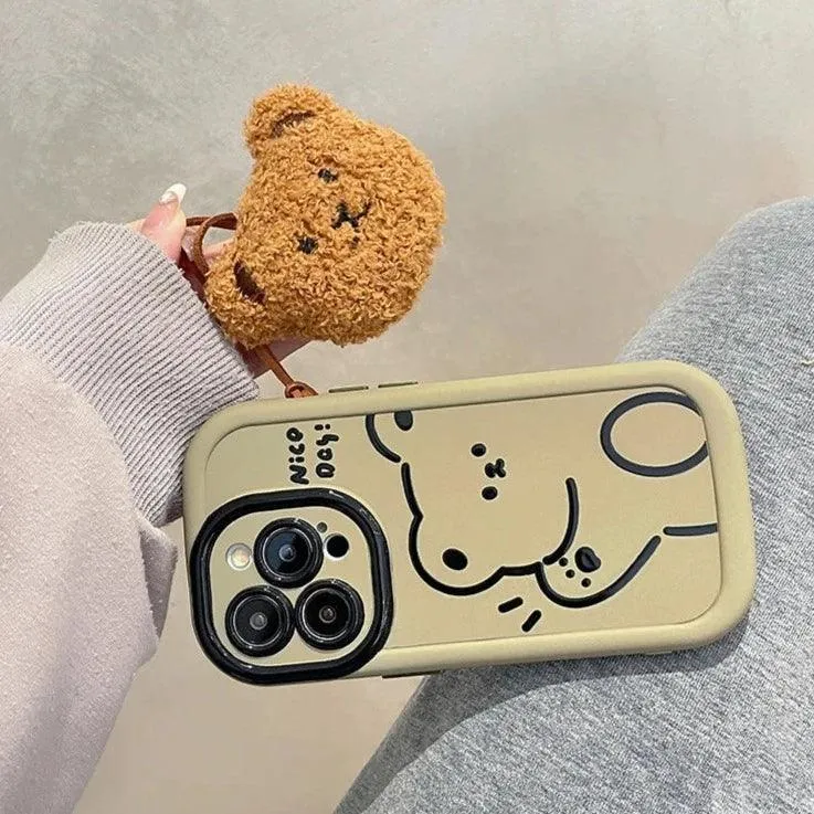 Funny Bear With Pendant Cute Phone Case For iPhone 15 Pro Max, 14, 13, or 11