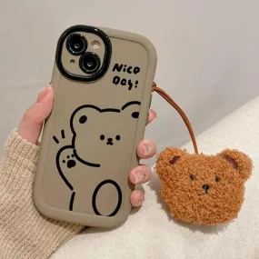 Funny Bear With Pendant Cute Phone Case For iPhone 15 Pro Max, 14, 13, or 11