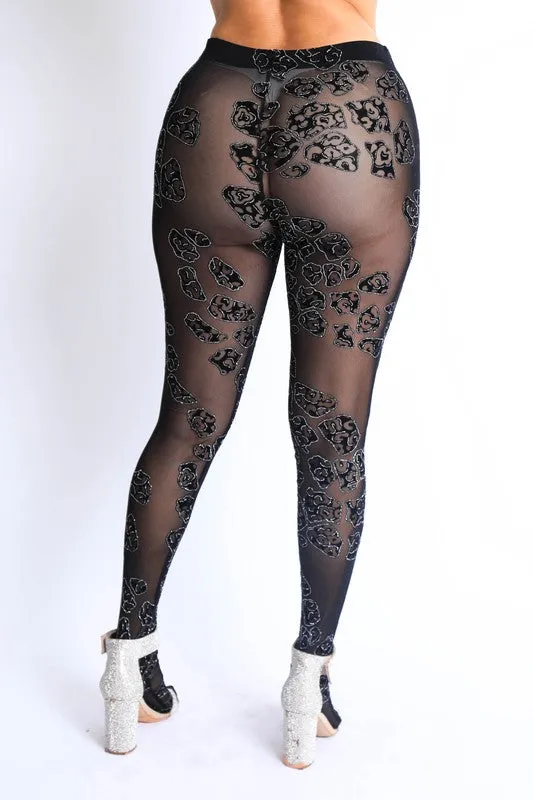 Glittered leopard mesh footed leggings