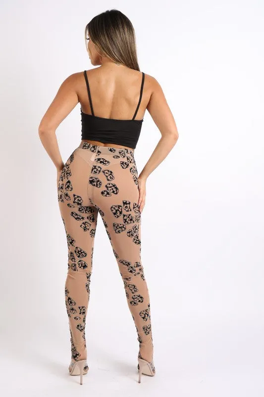 Glittered leopard mesh footed leggings