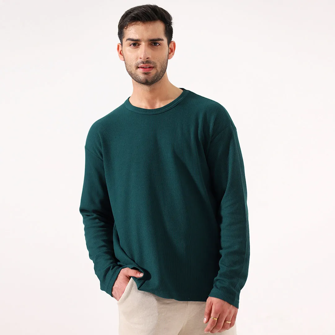 Green Long Sleeve Waffle T-Shirt