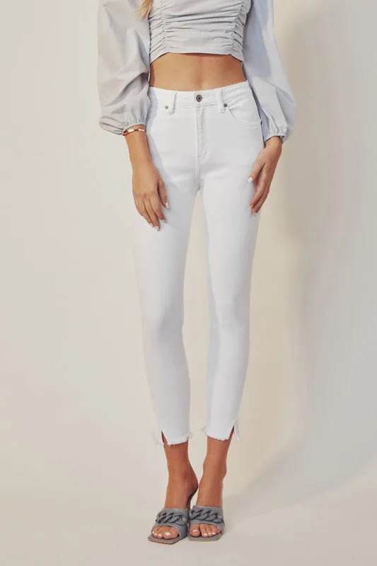 HIGH RISE ANKLE SKINNY WHITE JEANS