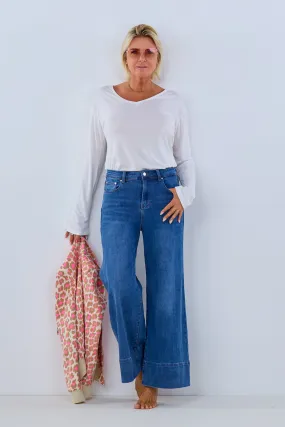 High Waist Jeans mit weiten Beinen, denim blue