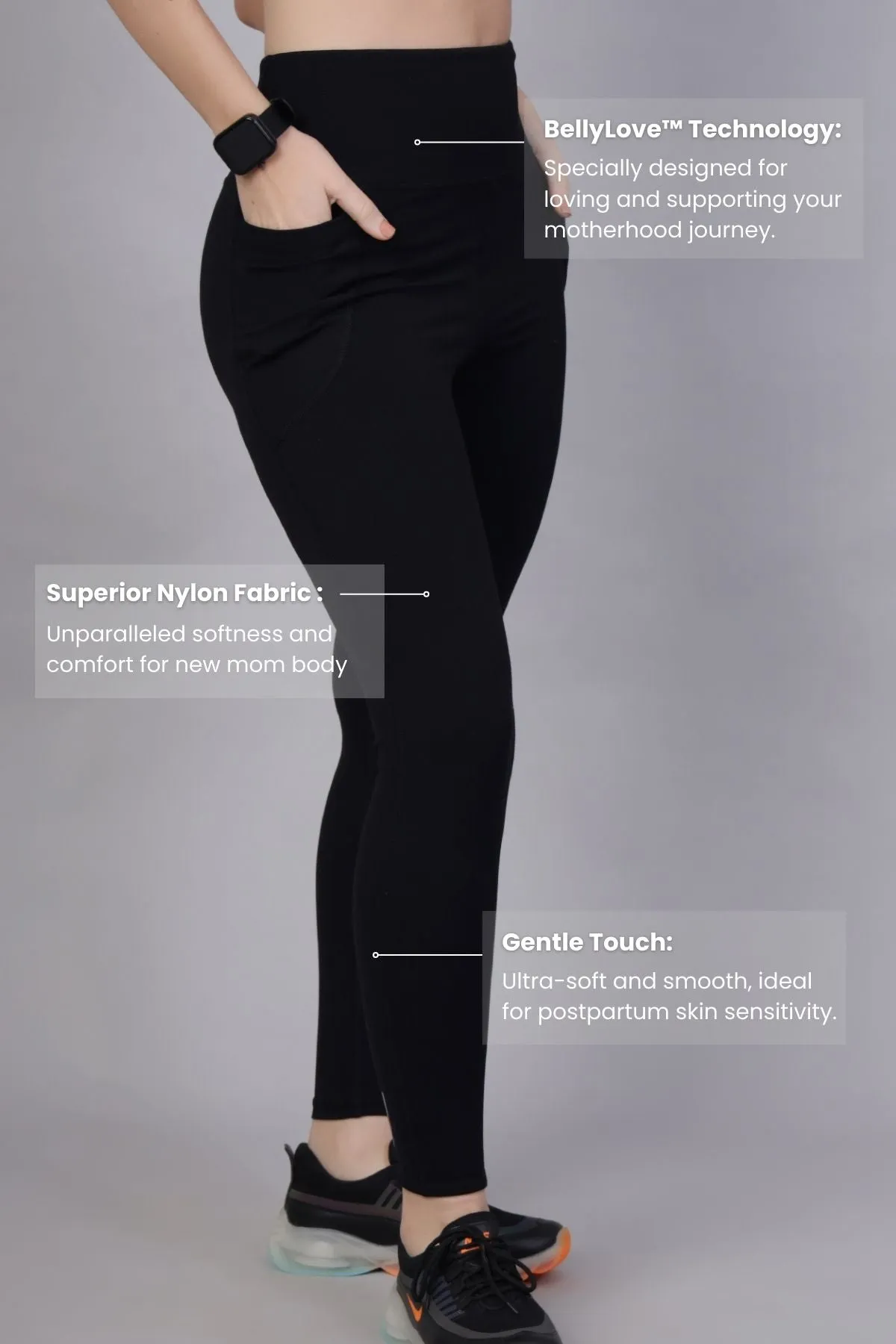 High Waisted Gentle Compression Black Postpartum Leggings