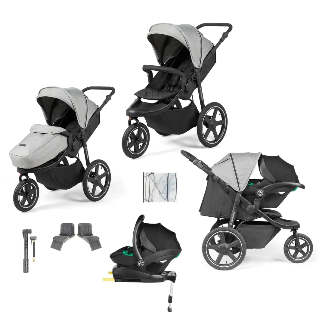 Ickle Bubba Venus Max Jogger Stroller I-Size Travel System with Isofix Base - Black / Space Grey / Black