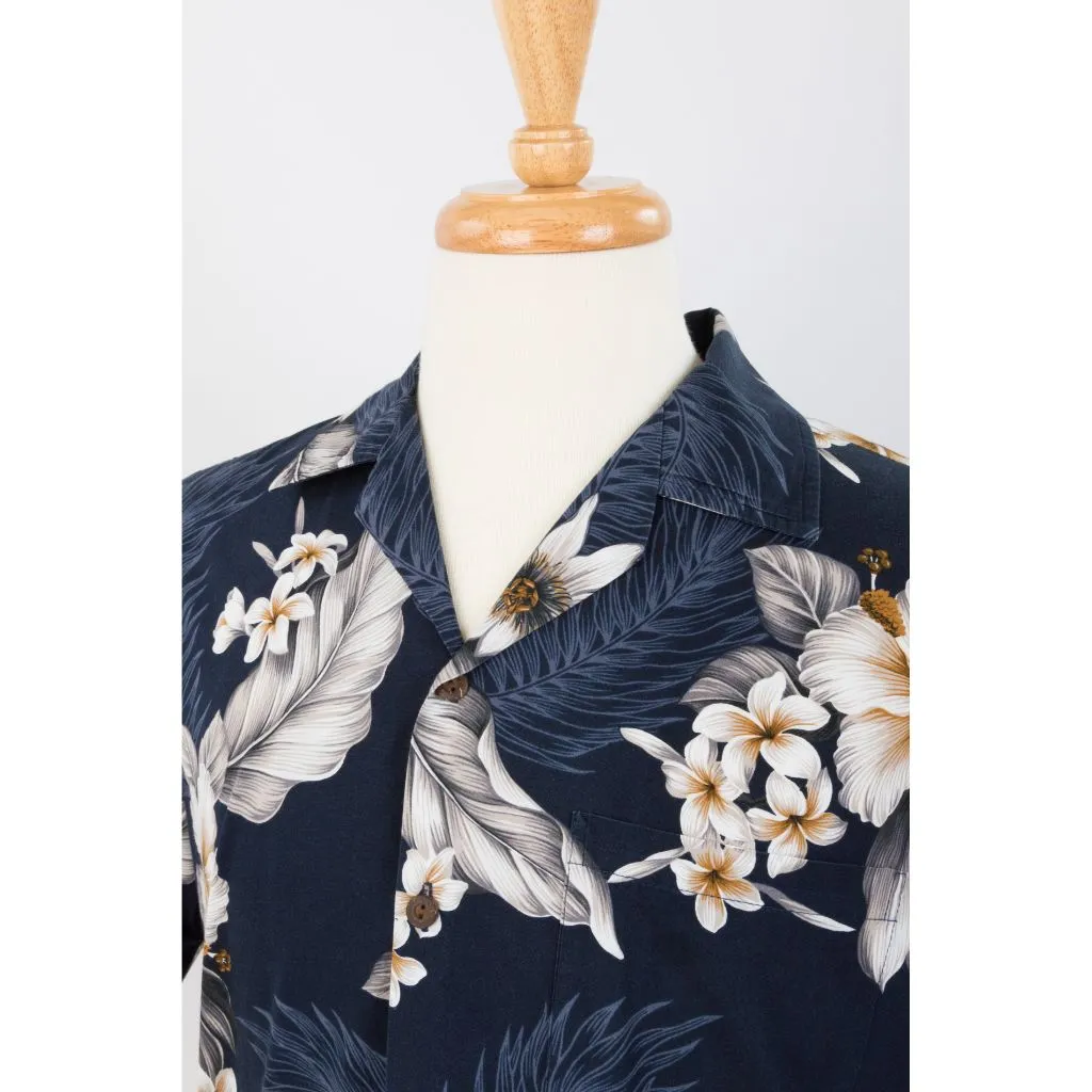 Matching Hibiscus Print Cotton Aloha Shirt - Peach, Red, Navy, Blue