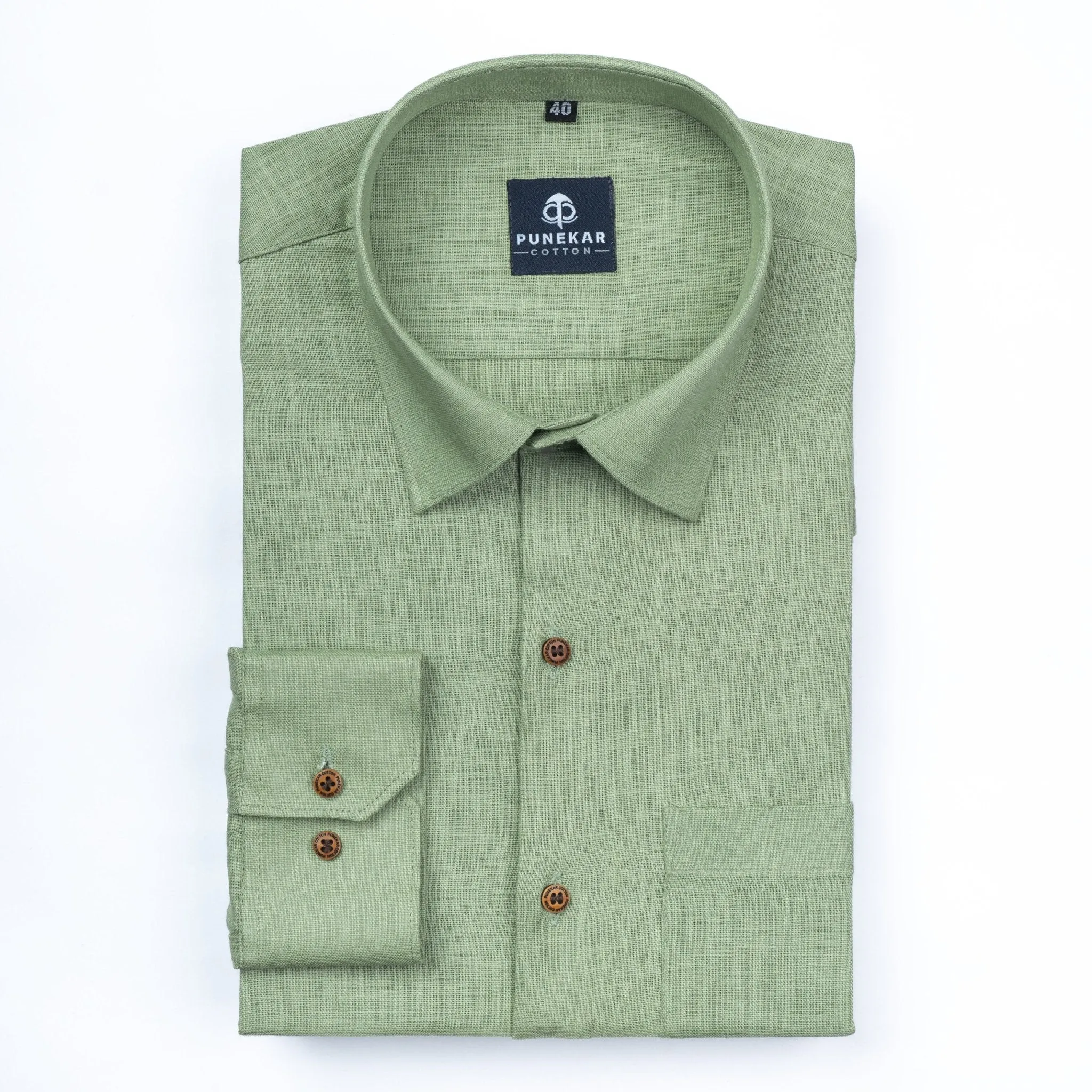 Olive Green Color Linen Formal Shirts For Men