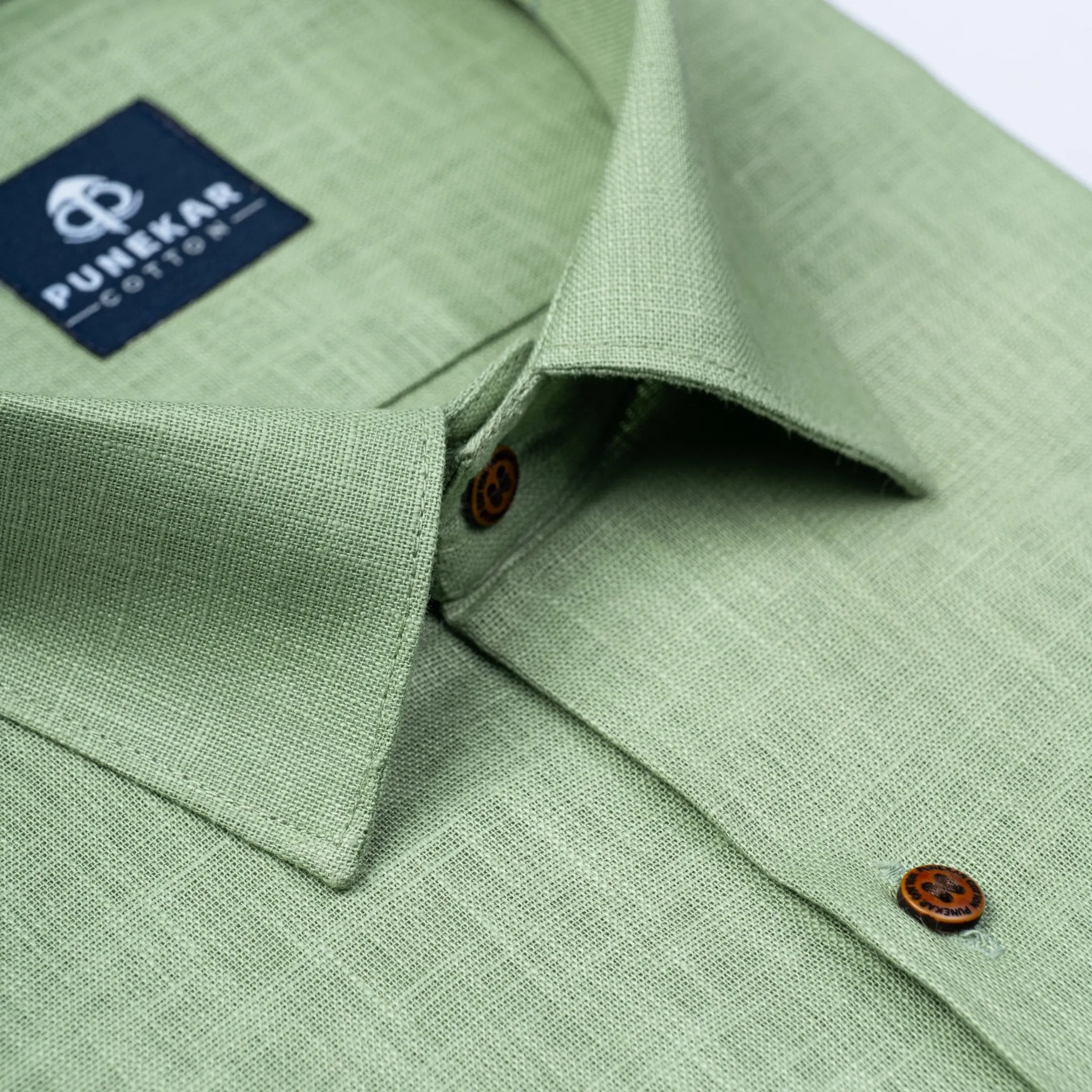 Olive Green Color Linen Formal Shirts For Men