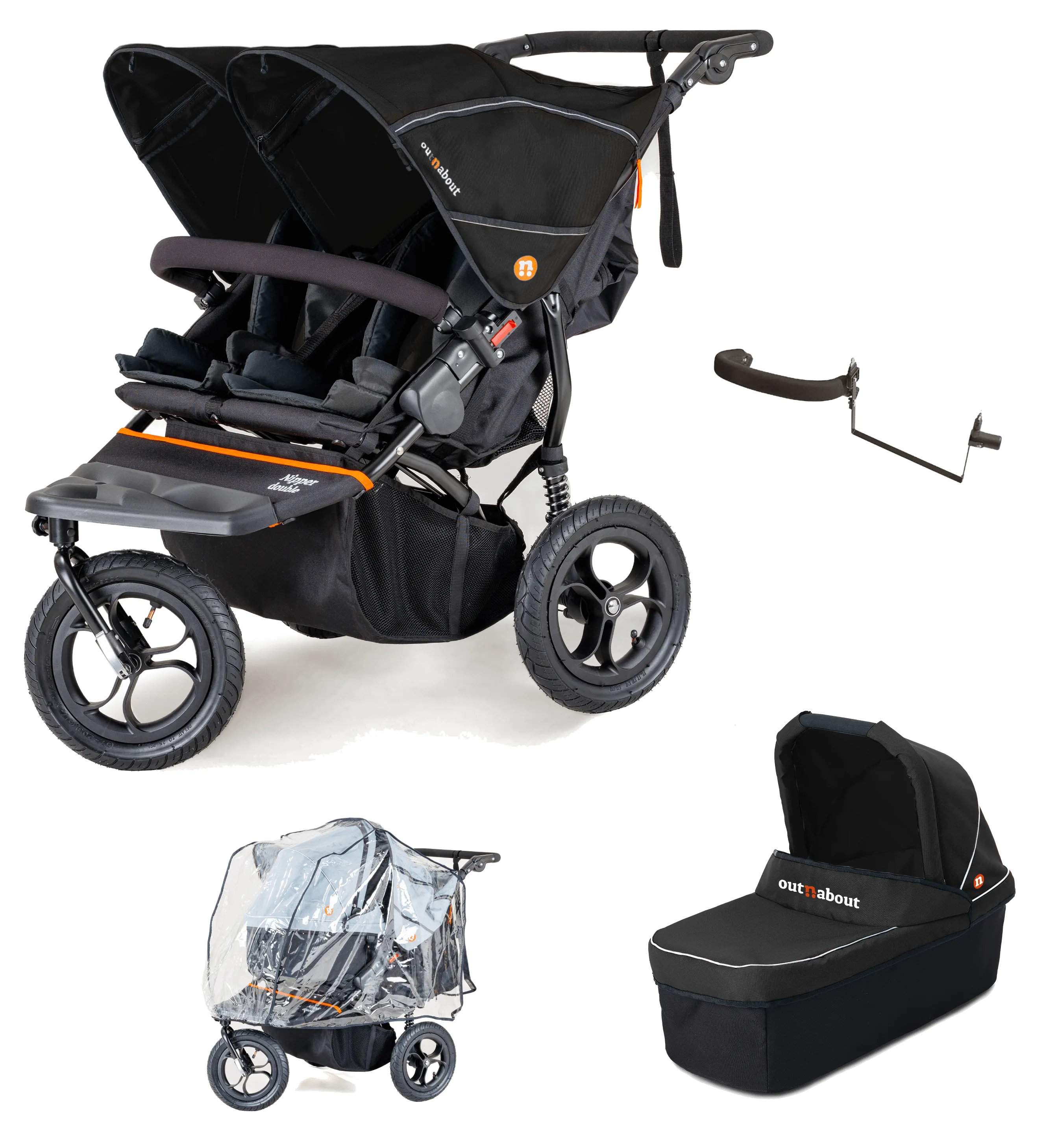 Out n About Nipper V5 Double Pushchair Starter Bundle - Summit Black