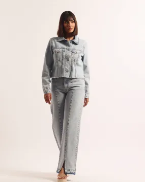 Pantalon Wide Leg Denim Bleu