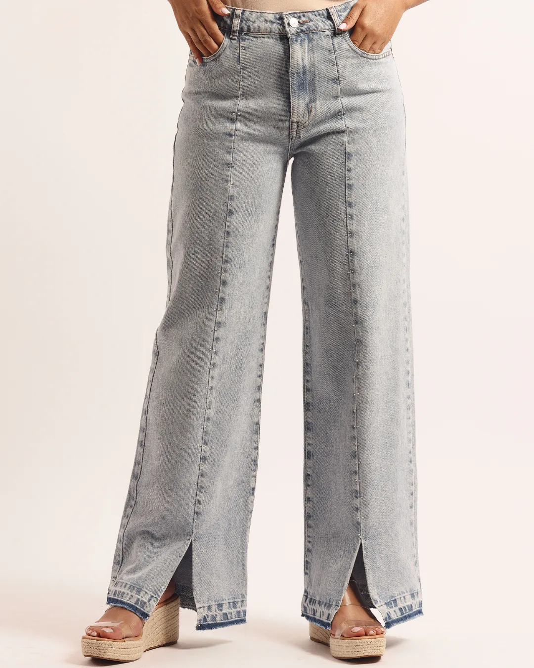 Pantalon Wide Leg Denim Bleu