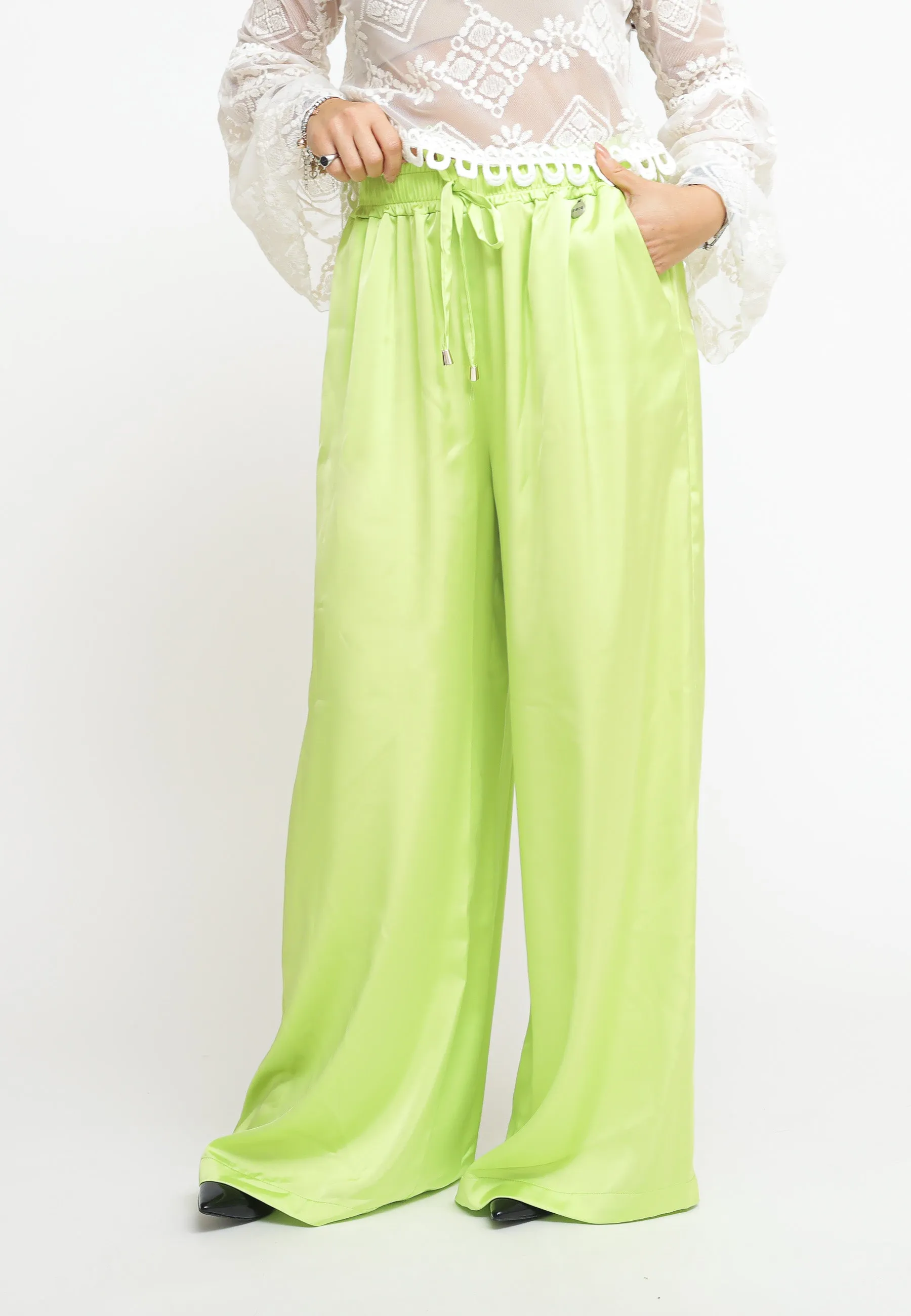 Pantalone Jogging Raso Palazzo - Lime