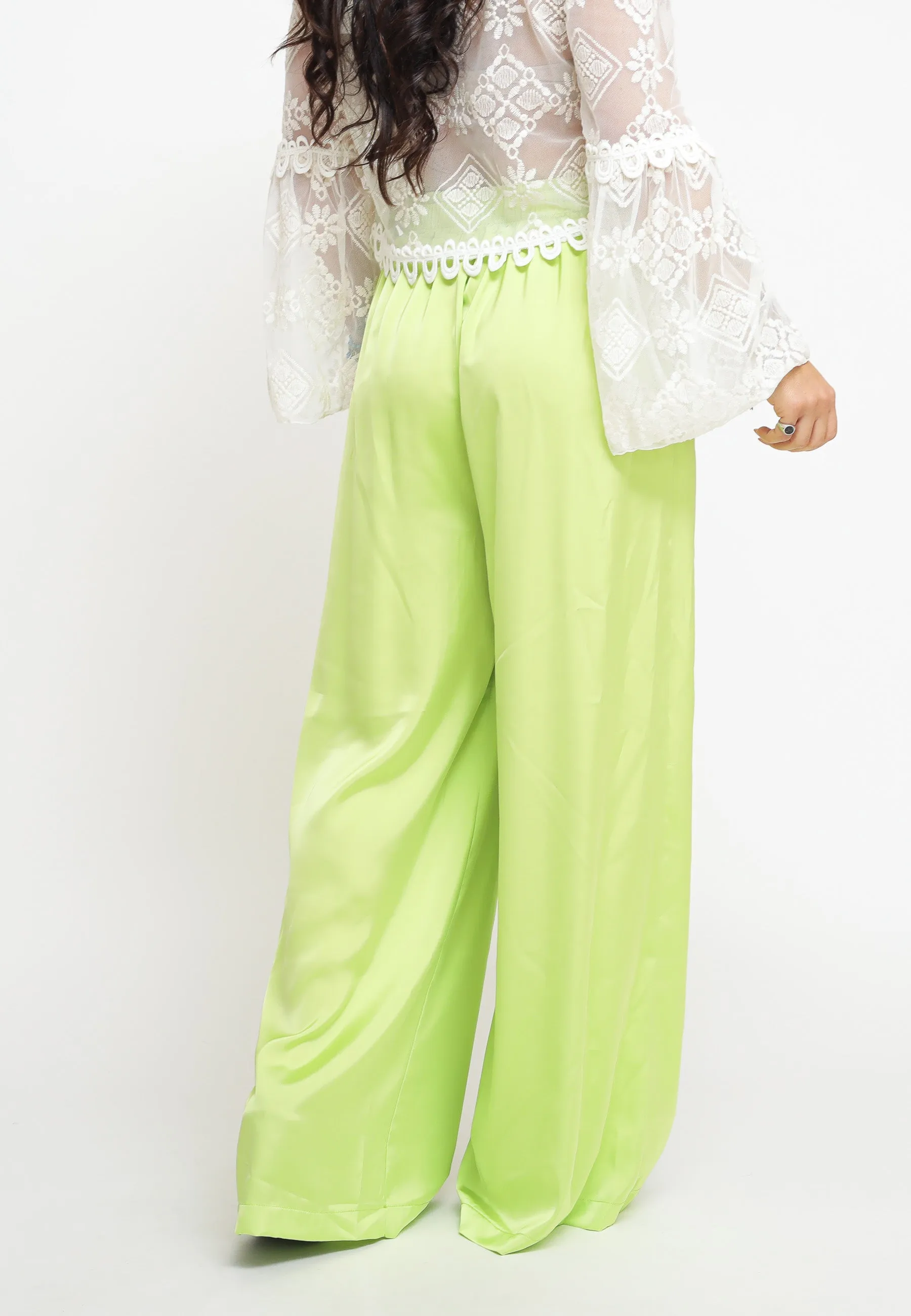 Pantalone Jogging Raso Palazzo - Lime