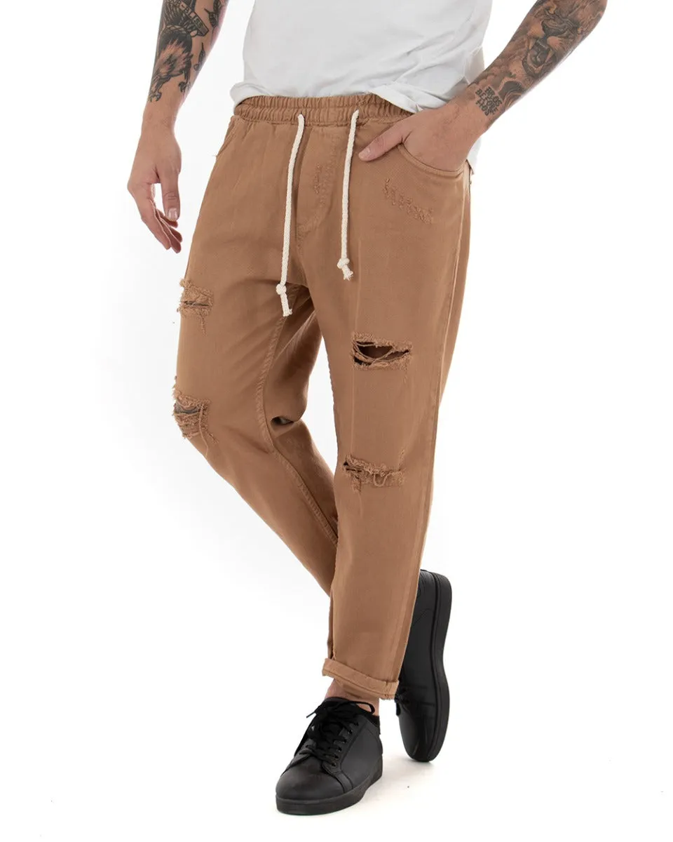 Pantaloni Jeans Uomo Regular Fit Camel Pantalaccio Bull Con Rotture Casual GIOSAL-P4097A