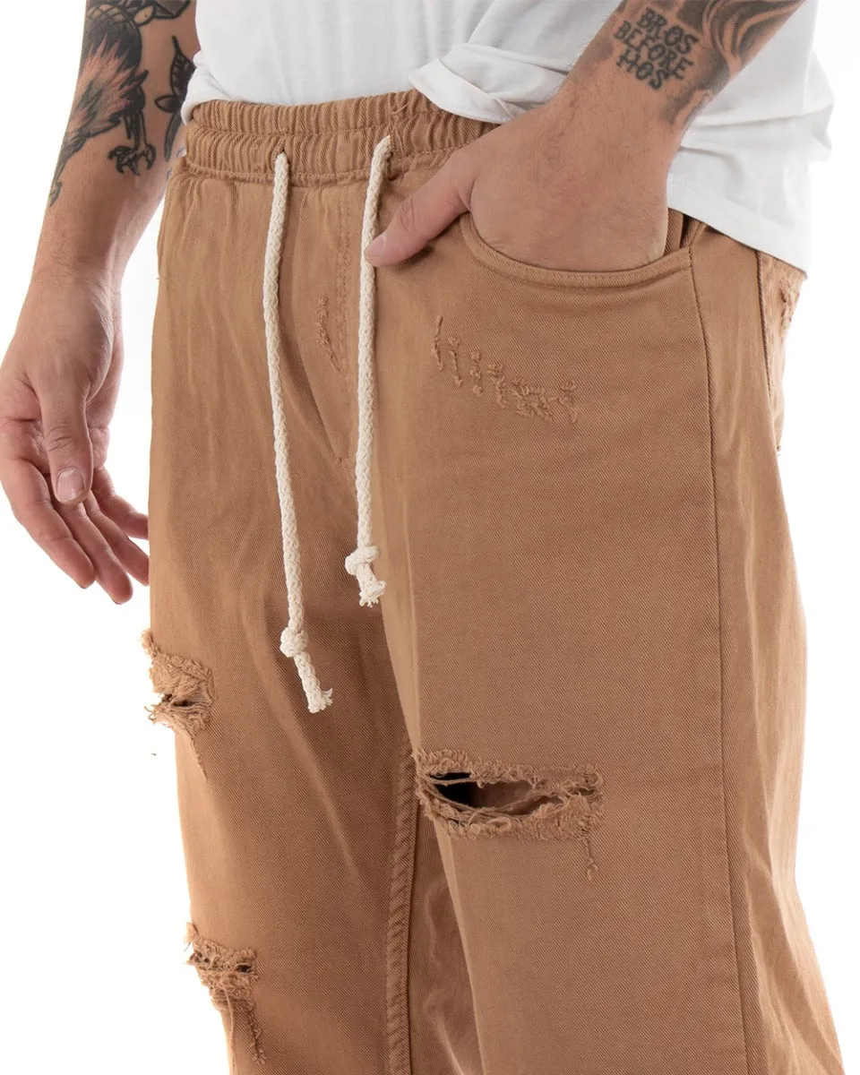 Pantaloni Jeans Uomo Regular Fit Camel Pantalaccio Bull Con Rotture Casual GIOSAL-P4097A