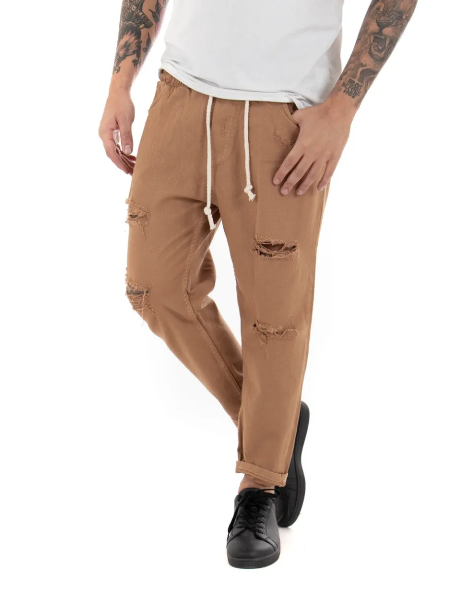 Pantaloni Jeans Uomo Regular Fit Camel Pantalaccio Bull Con Rotture Casual GIOSAL-P4097A