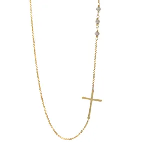 Raw Diamond Sideways Cross Necklace