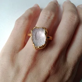 Raw rose quartz ring