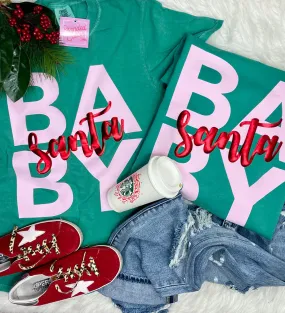 {SANTA BABY: METALLIC PUFF} Green Crew Neck Tee