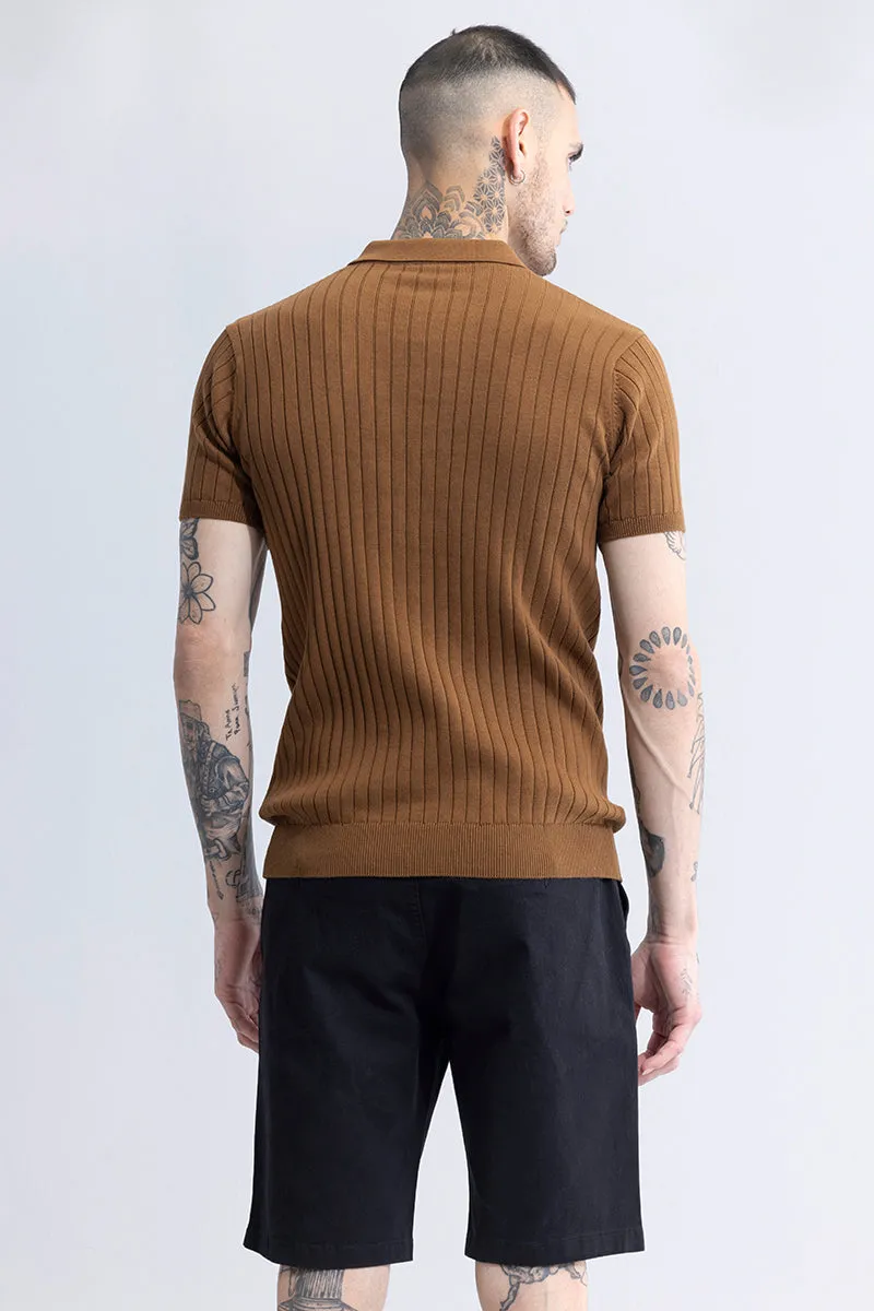 Sleek Striped Brown Polo T-Shirt