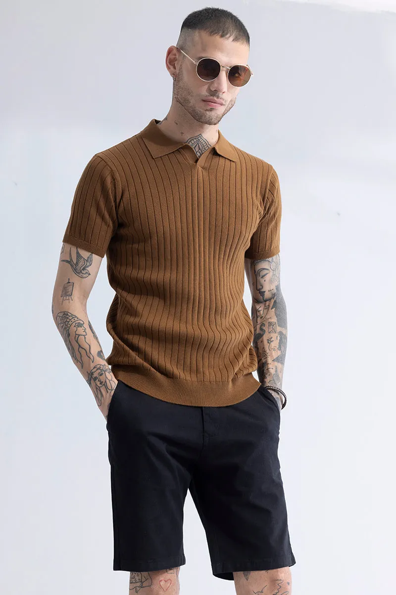 Sleek Striped Brown Polo T-Shirt