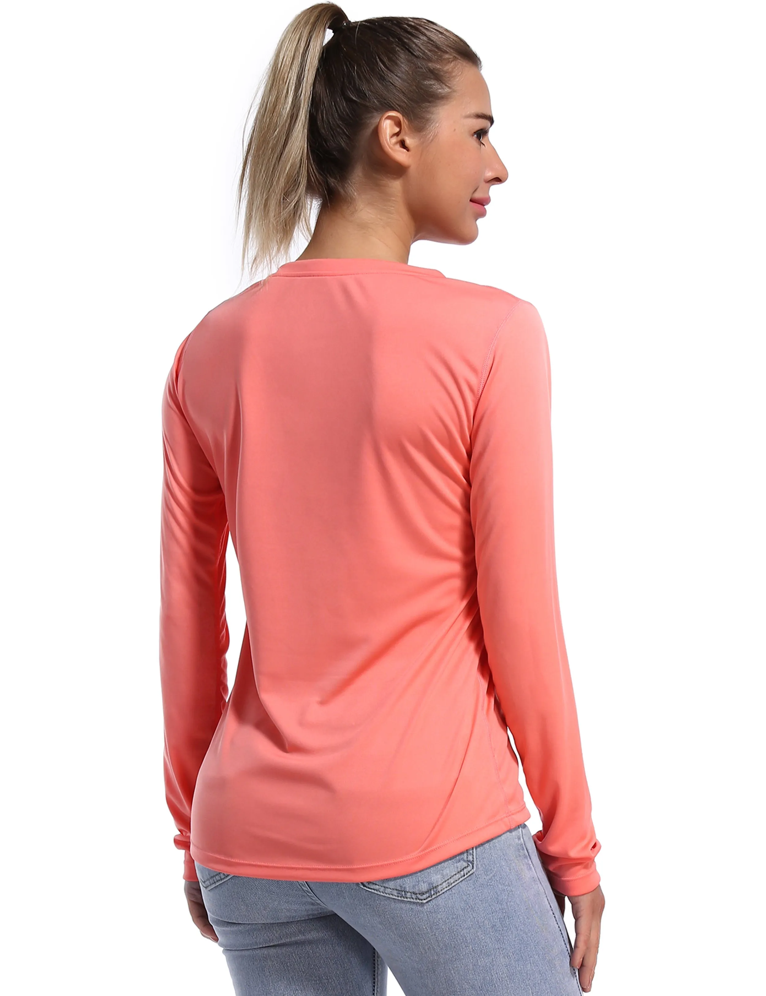 V Neck Long Sleeve Athletic Shirts coral_yogastudio