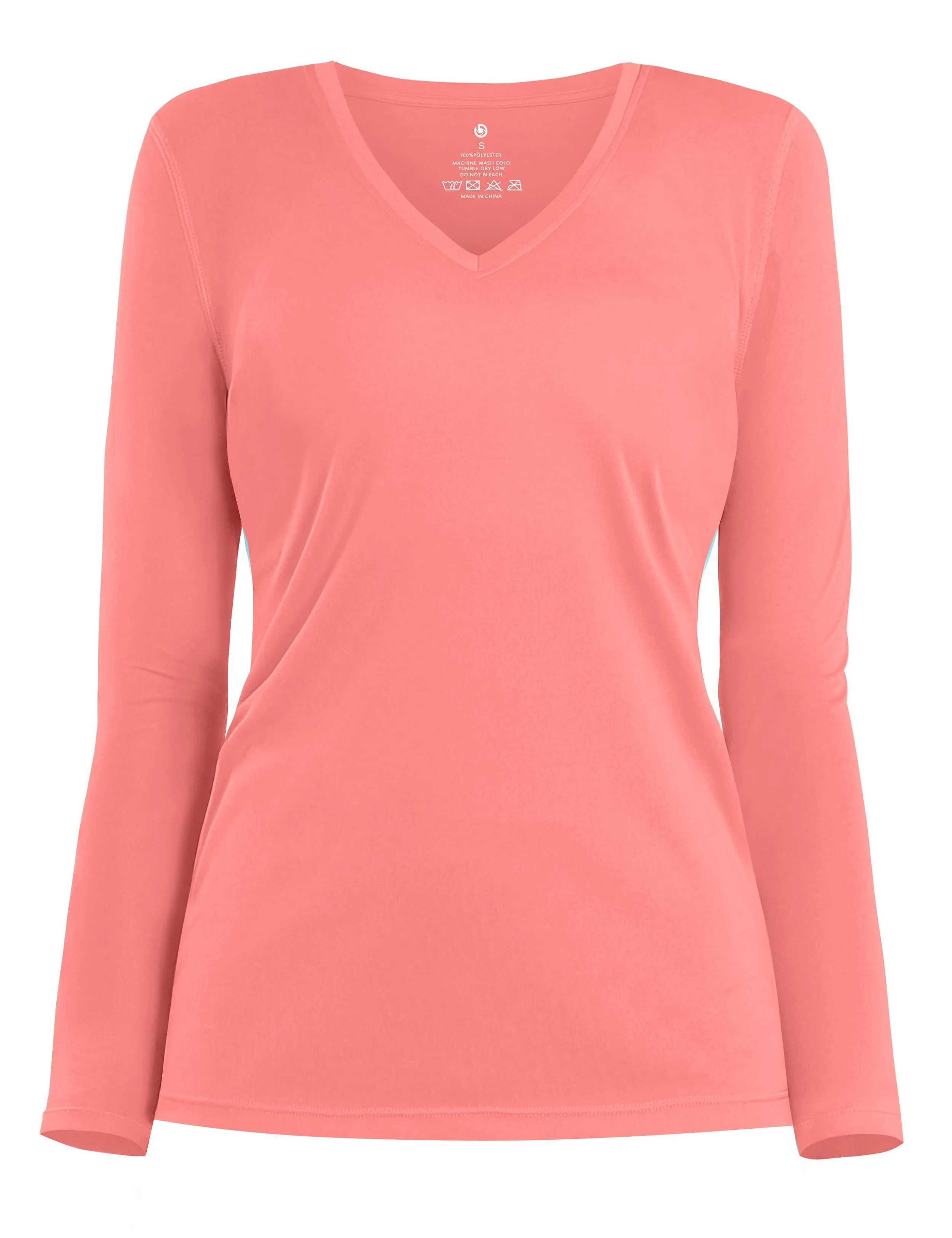 V Neck Long Sleeve Athletic Shirts coral_yogastudio