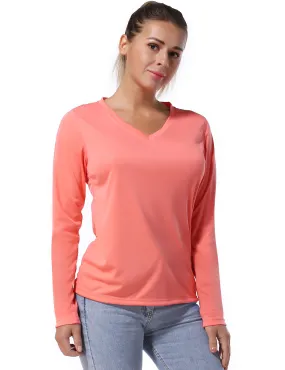 V Neck Long Sleeve Athletic Shirts coral_yogastudio