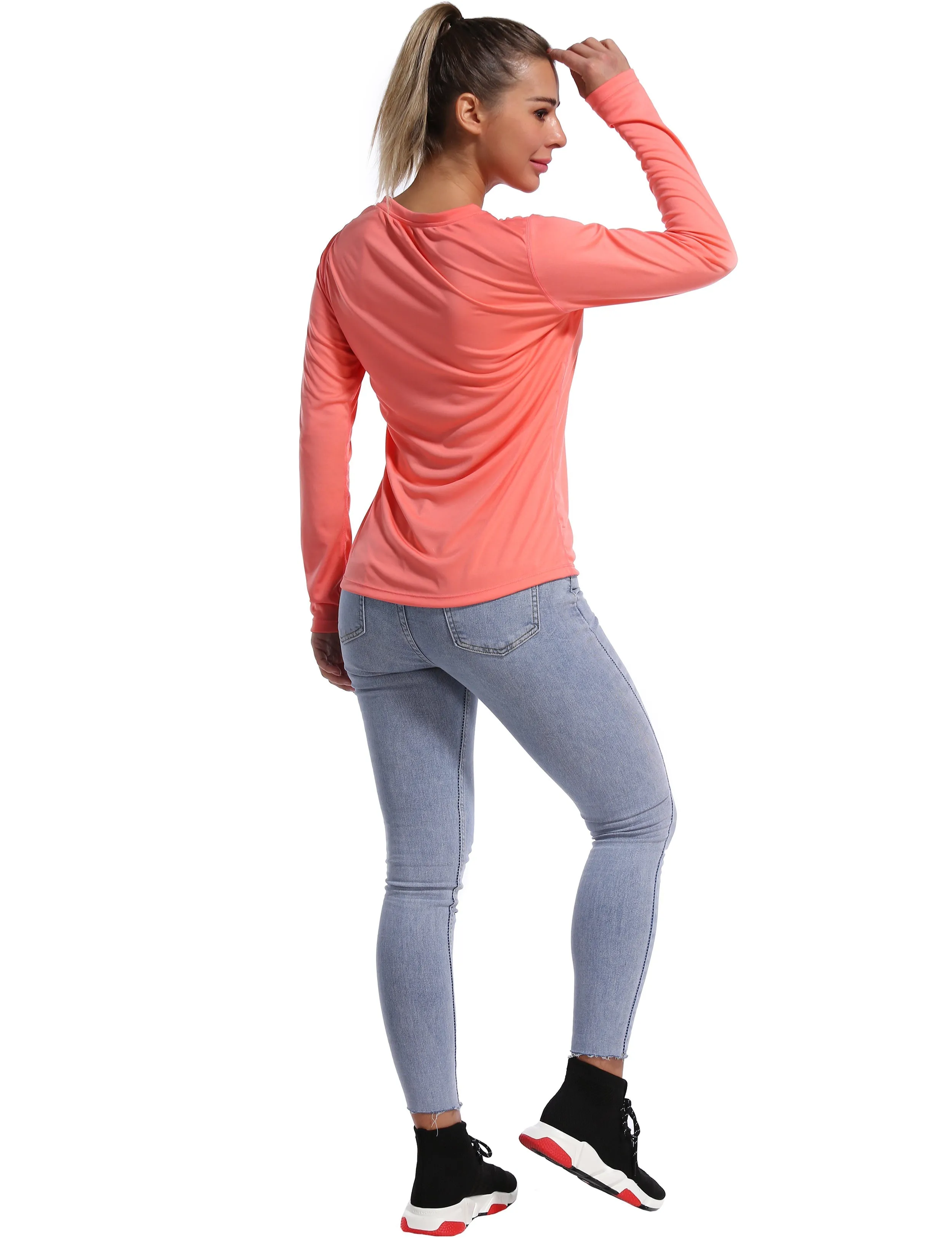 V Neck Long Sleeve Athletic Shirts coral_yogastudio