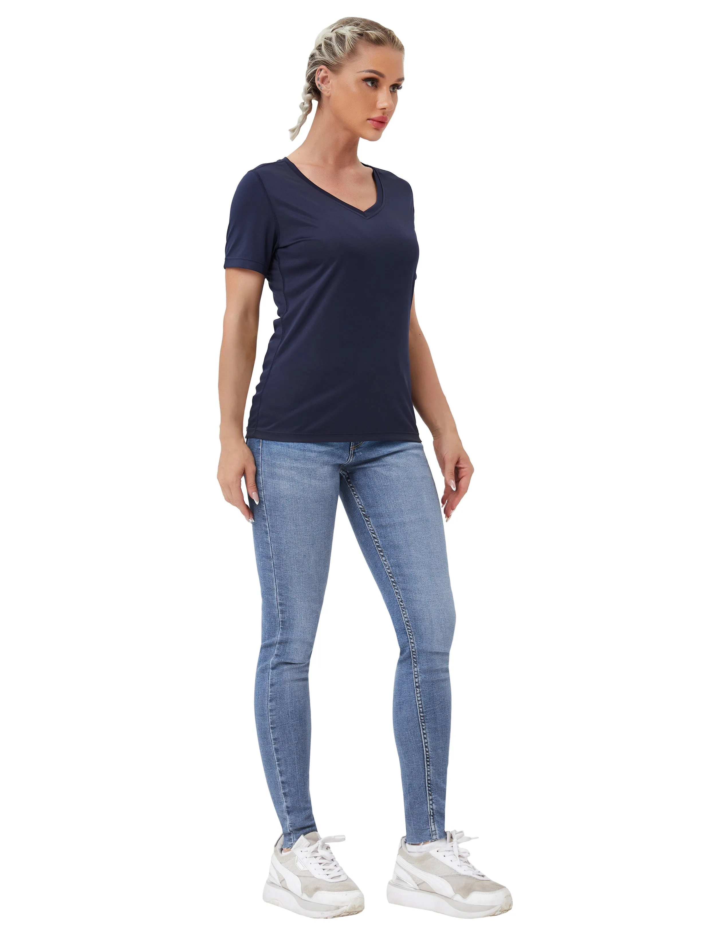 V-Neck Short Sleeve Athletic Shirts darknavy_yogastudio