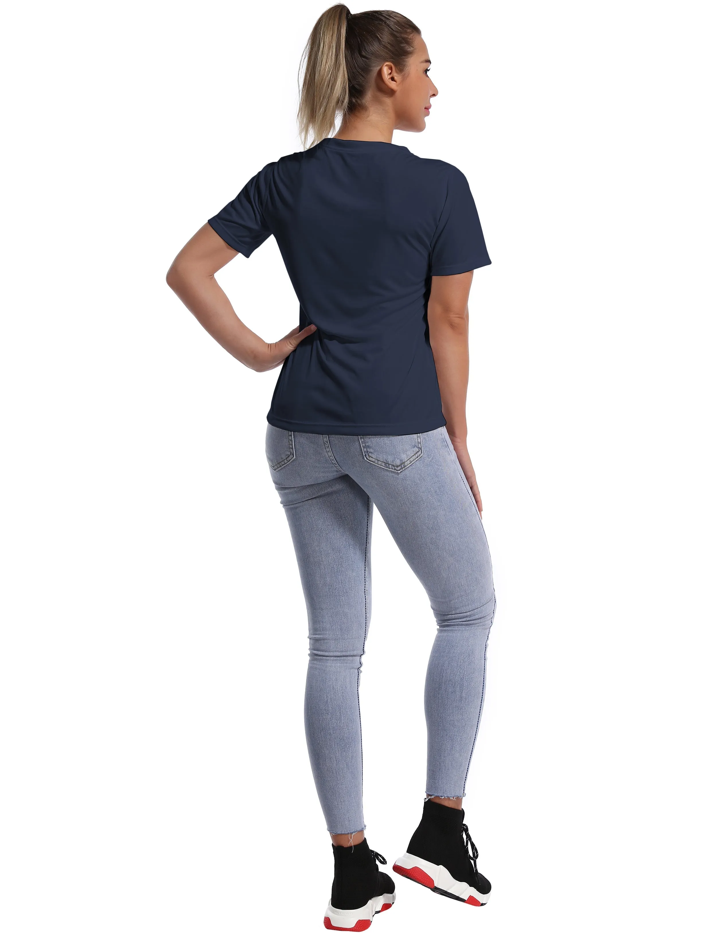 V-Neck Short Sleeve Athletic Shirts darknavy_yogastudio