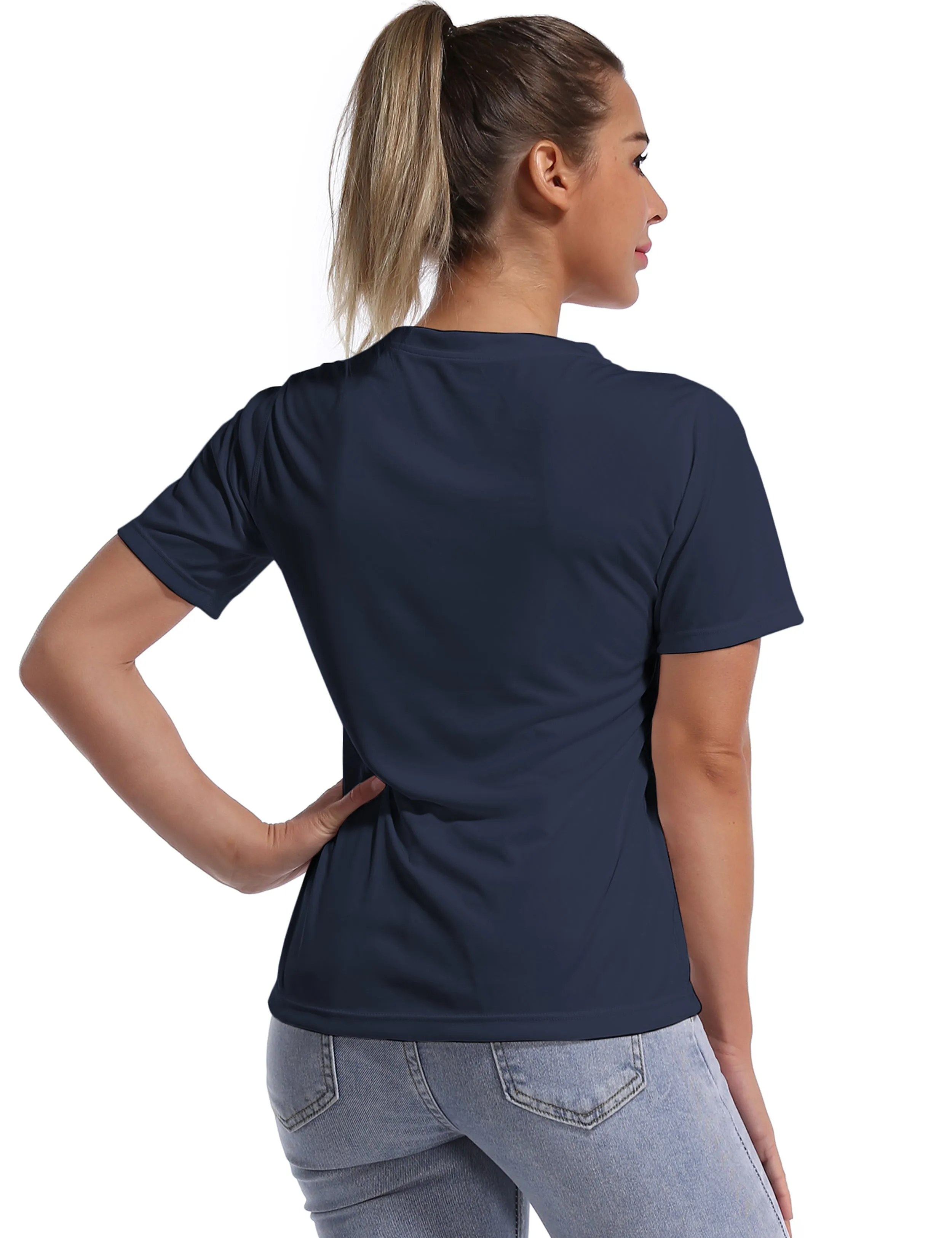 V-Neck Short Sleeve Athletic Shirts darknavy_yogastudio