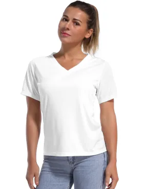 V-Neck Short Sleeve Athletic Shirts white_yogastudio