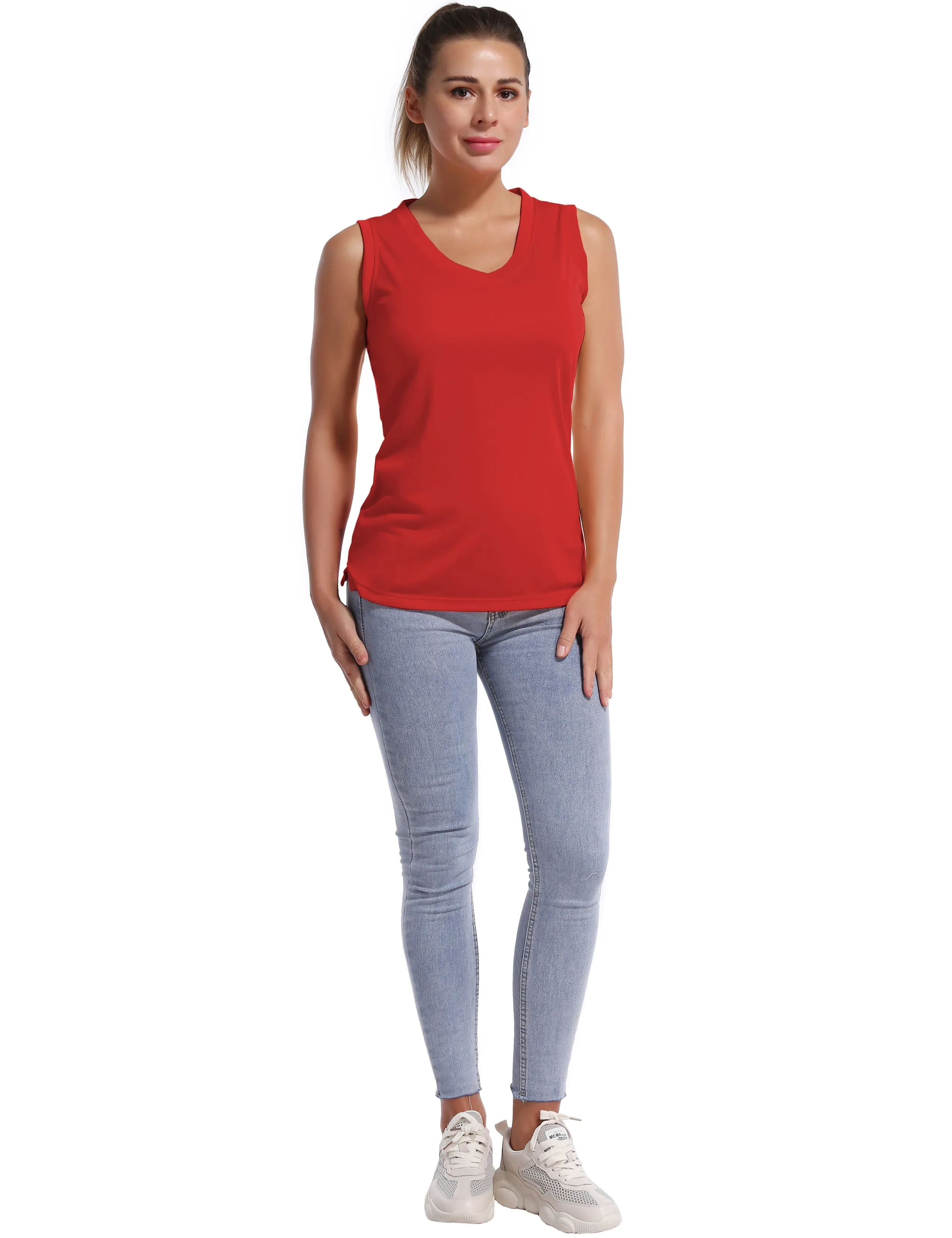 V Neck Sleeveless Athletic Shirts red_yogastudio